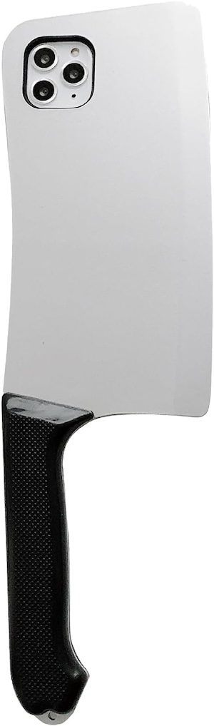 A picture of a phone case that looks like a kitchen knife. 