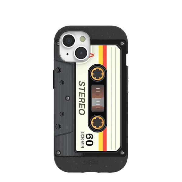 A phone case that looks like a cassette tape.