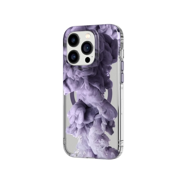 A phone case with an image of purple smoke.